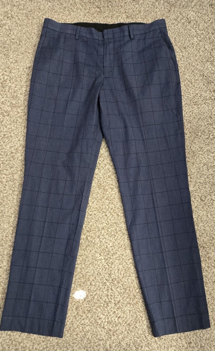 J. CREW Ludlow Cotton Dress Pants 35x32 Navy Windowpane Checkered Stretch